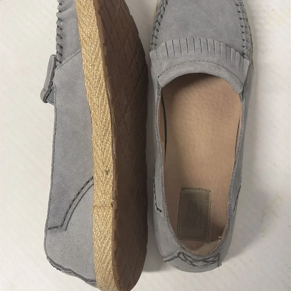 UGG 1002892 Marrah Gray Suede Leather espadrille kiltie Loafer Shoes Women's